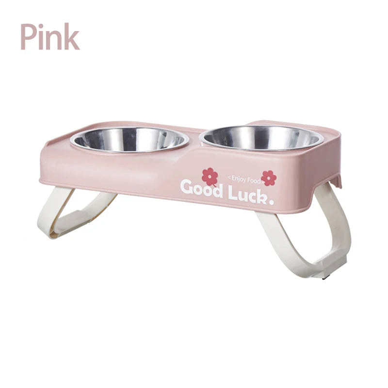 Stainless double elevated pet feeding bowl