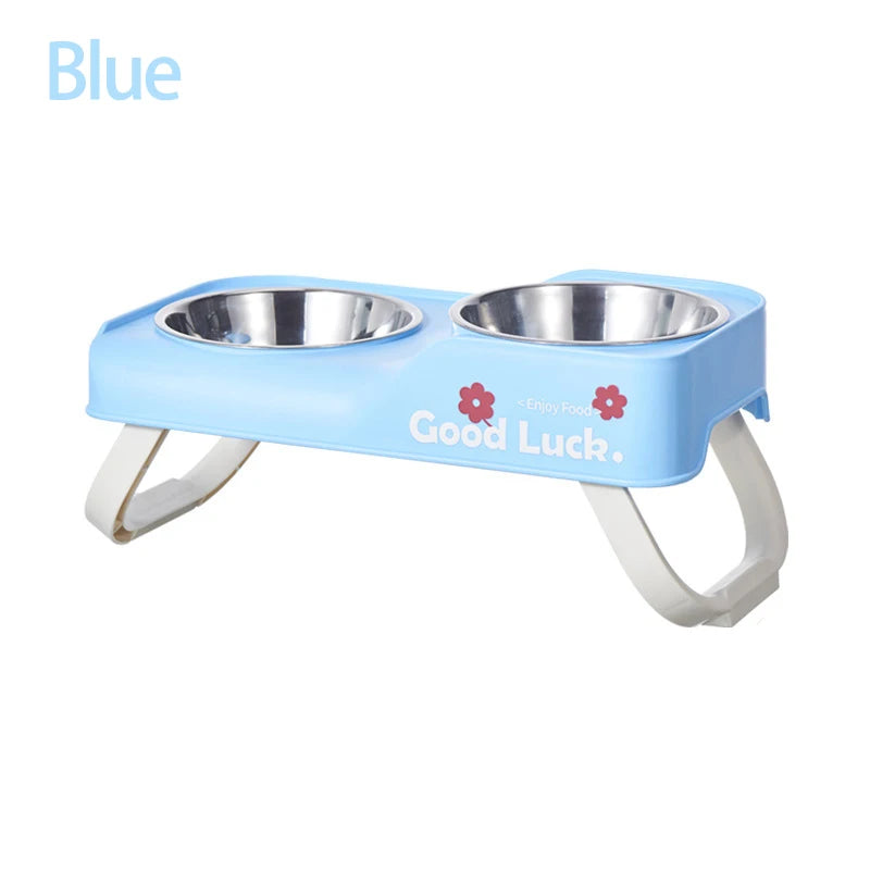 Stainless double elevated pet feeding bowl