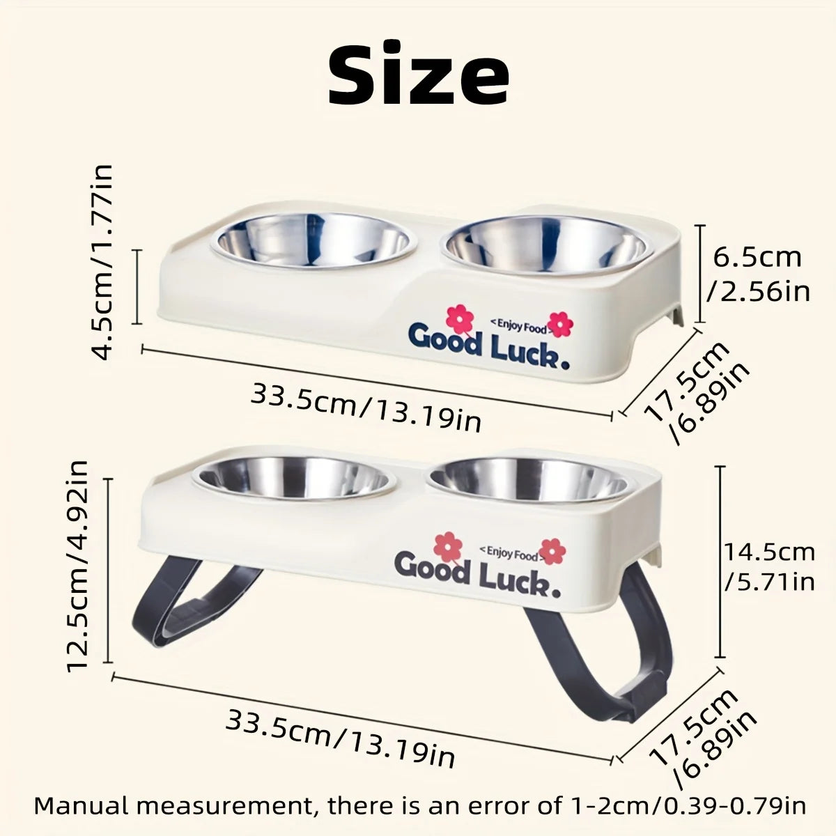 Stainless double elevated pet feeding bowl