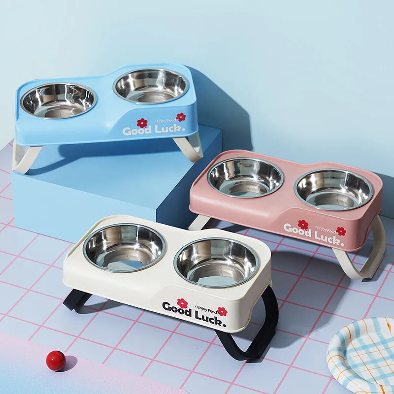 Stainless double elevated pet feeding bowl
