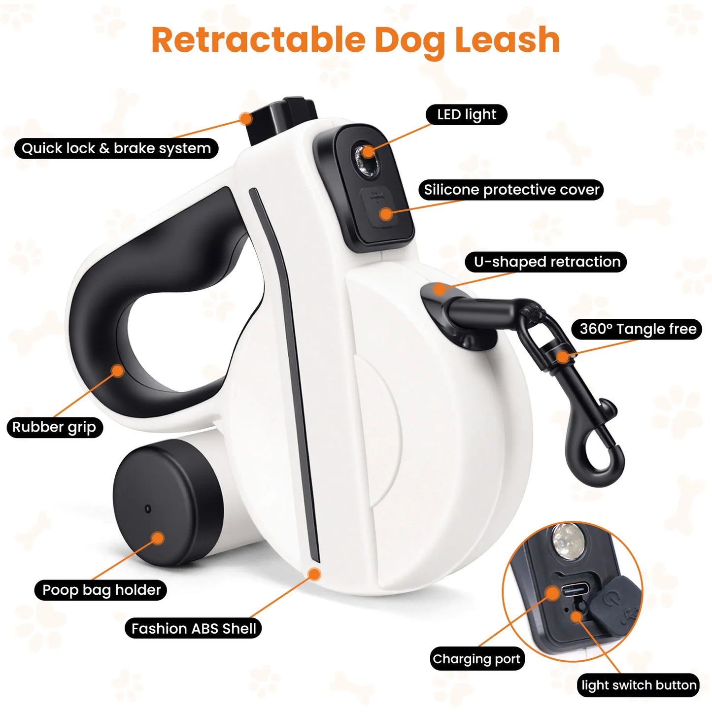 16ft USB LED Retractable Dog Leash
